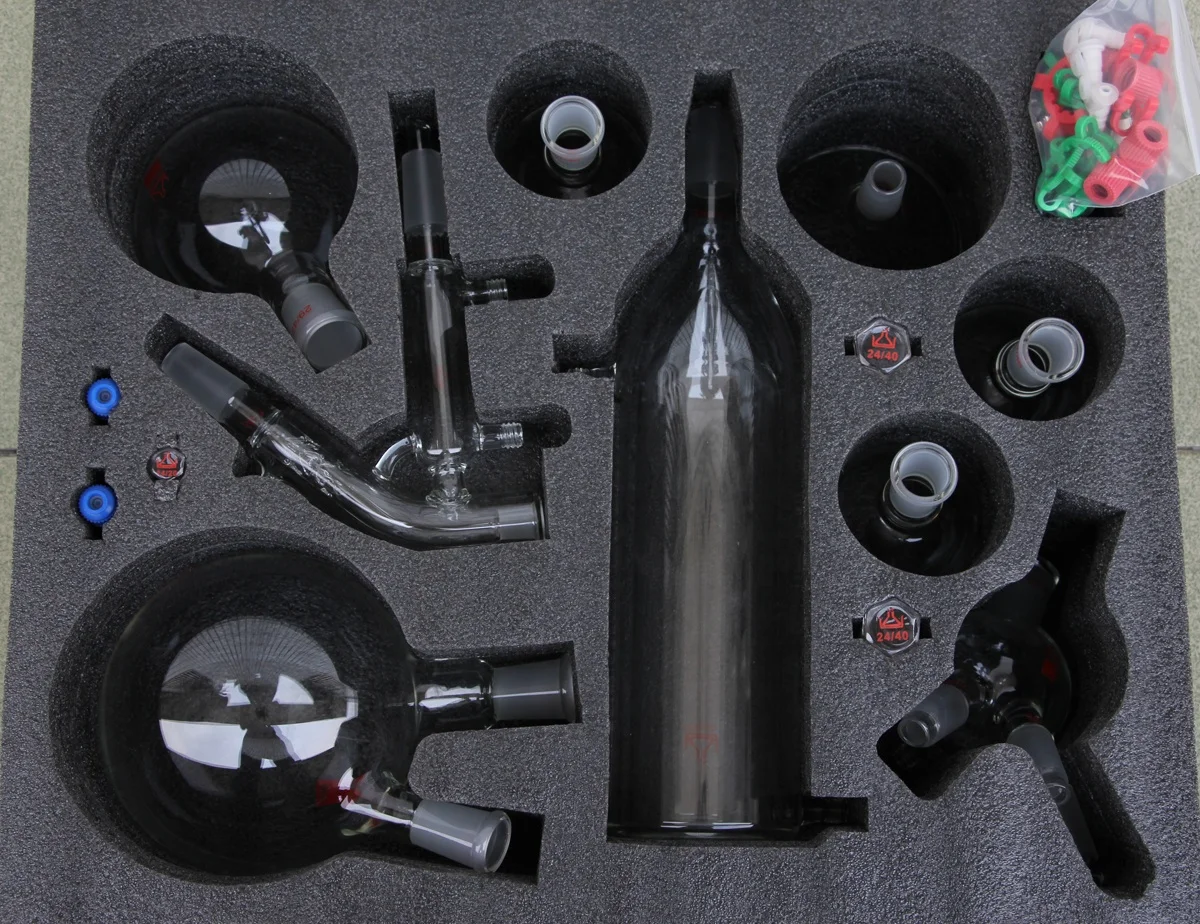 Glass Short Path Distillation Glassware Kit With Cold Trap 2L, Short Path Condenser,Lab Glassware Kit