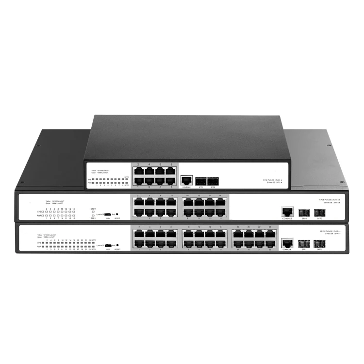 
450W Managed L2 PoE Switch 24 Port with 2 SFP Network switch ethernet for CCTV IP Phone 