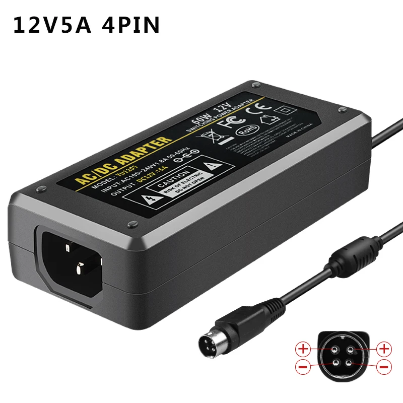 Multi Display Adaptor 60W LCD Monitor 12v 5a 4 pin Power Supply Charger Adapter