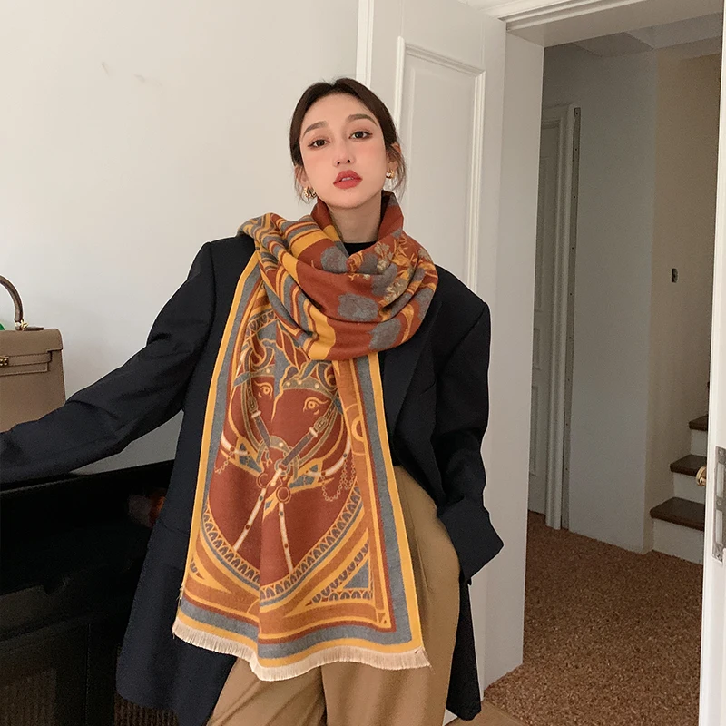 Best-selling unicorn pattern warm comfort soft winter imitated cashmere scarf shawls for women
