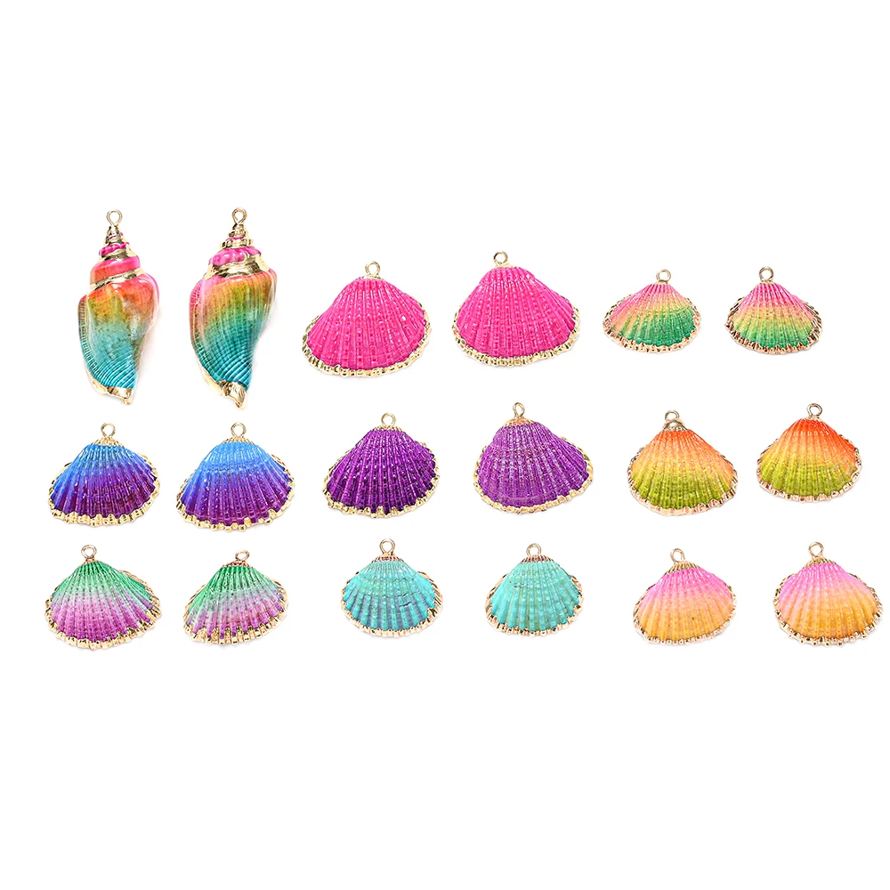 5/10pcs Gold Plated Colorful Seashells Beads Natural Shell Charms Pendants Beads for Diy Handmade Necklace Earring Accessories