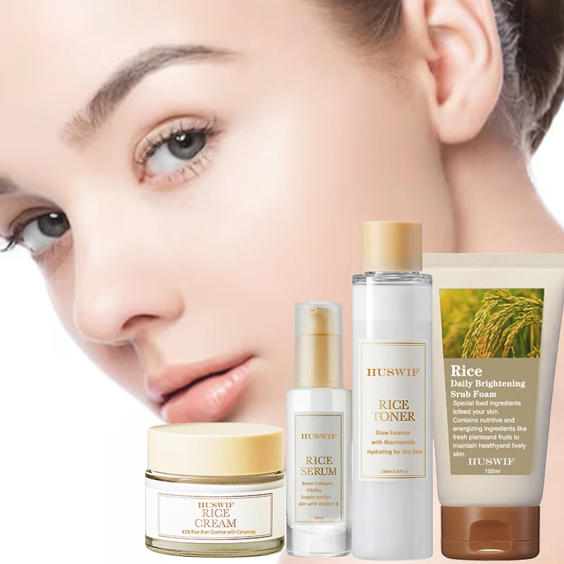 Best Selling Skin Care Products Private label Organic Natural Skin Care Set Rice Cream Extract Hydration Face Care Rice Serum