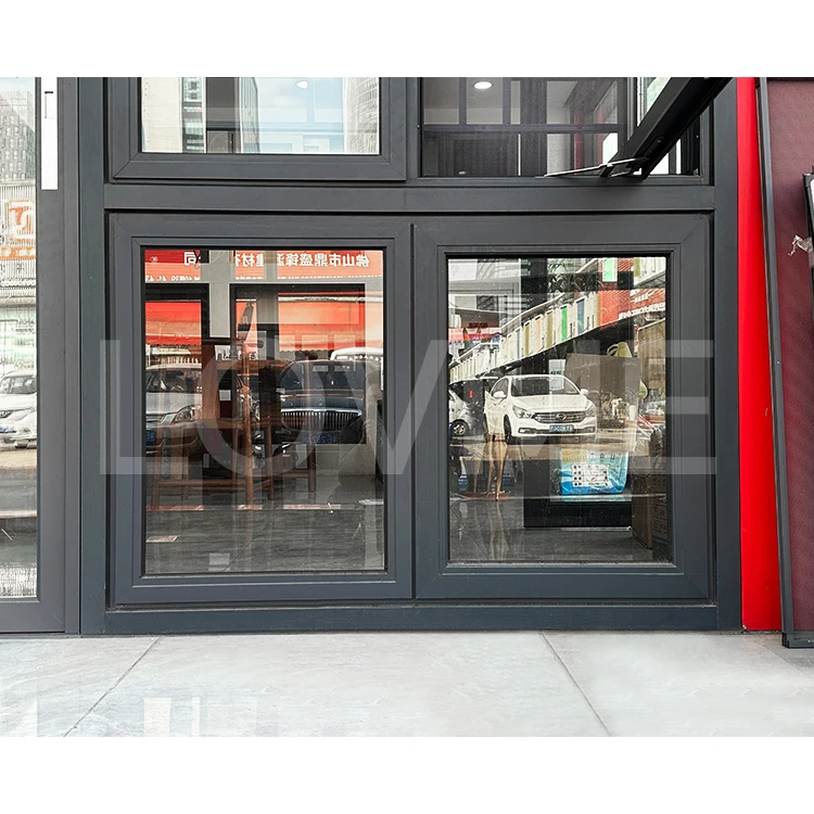 Modern Balcony New Fashion Hot Break Design Floor Ceiling Large Black Aluminum Frame Grid Casement Windows