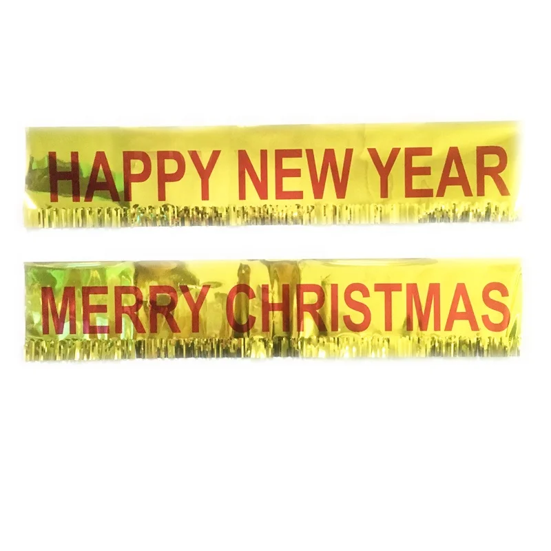 1m*20cm Each fringe bottom edge Foil Christmas & HAPPY New Year banner metallic gold festival streamers