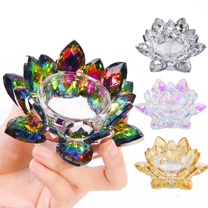 Glass Candle Holder Lotus Flower Lamp Container Crystal Tealight Tea Light Candlestick Jars Wedding Candelabra Nail Liquid Tools