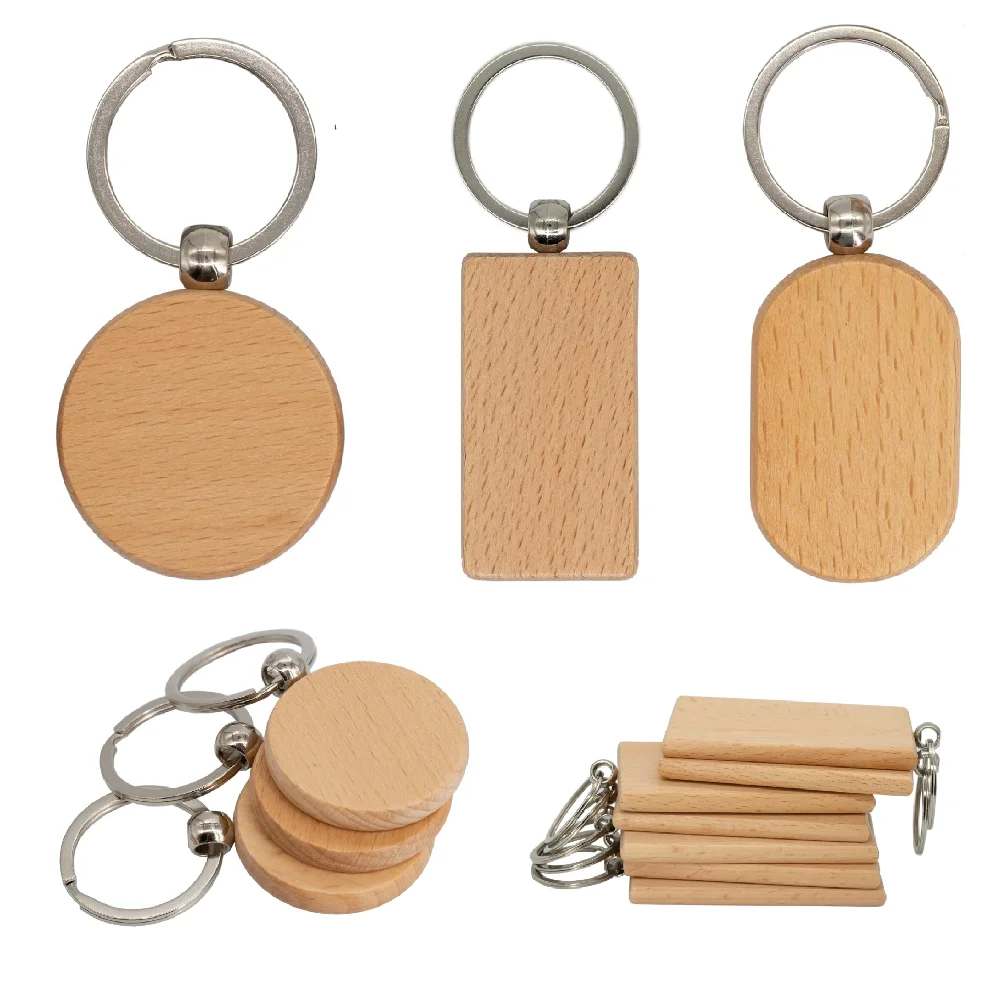2024 Unfinished Blank Laser Wood Keychain Customized Keychain Wooden Key Ring Blank Wooden Keychain Key Holder For Engraving