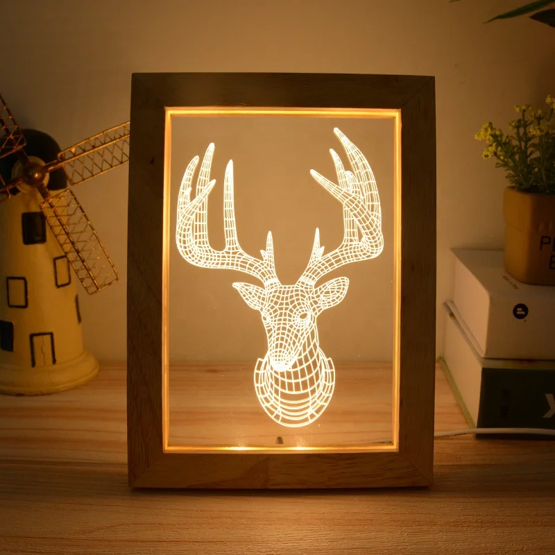 Newish customized picture USB Valentine gift wooden 3D acrylic LED photo frame light box night lamp