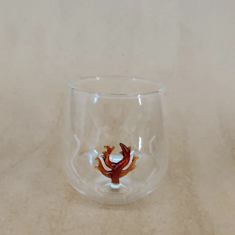 Manufacture Creative Amber Coral Model Cute Glass Water Mug/Drinking Glass Mug/450ml Creative Glass Mug for Online Shops Sale
