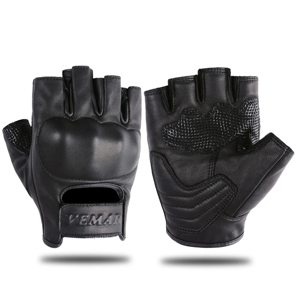 Vemar Motorcycle Fingerless Leather Gloves Anti-Fall Anti-Slip Motocross Half-finger Gloves Men Women Motorcyclist Summer Gloves