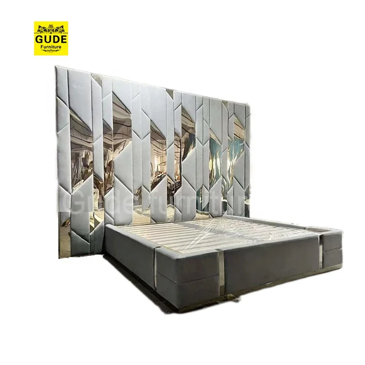 Luxury Platform Fabric Modern Solid Wood Frame 1.8m King Size Bed With Headboard