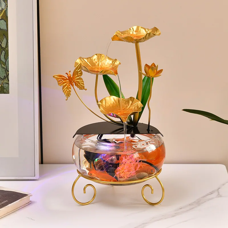 Hot sale  Indoor Tabletop Fountains Home Office Decoration Fish Tank Glass Rockery Water Fountain With Led  Humidifier