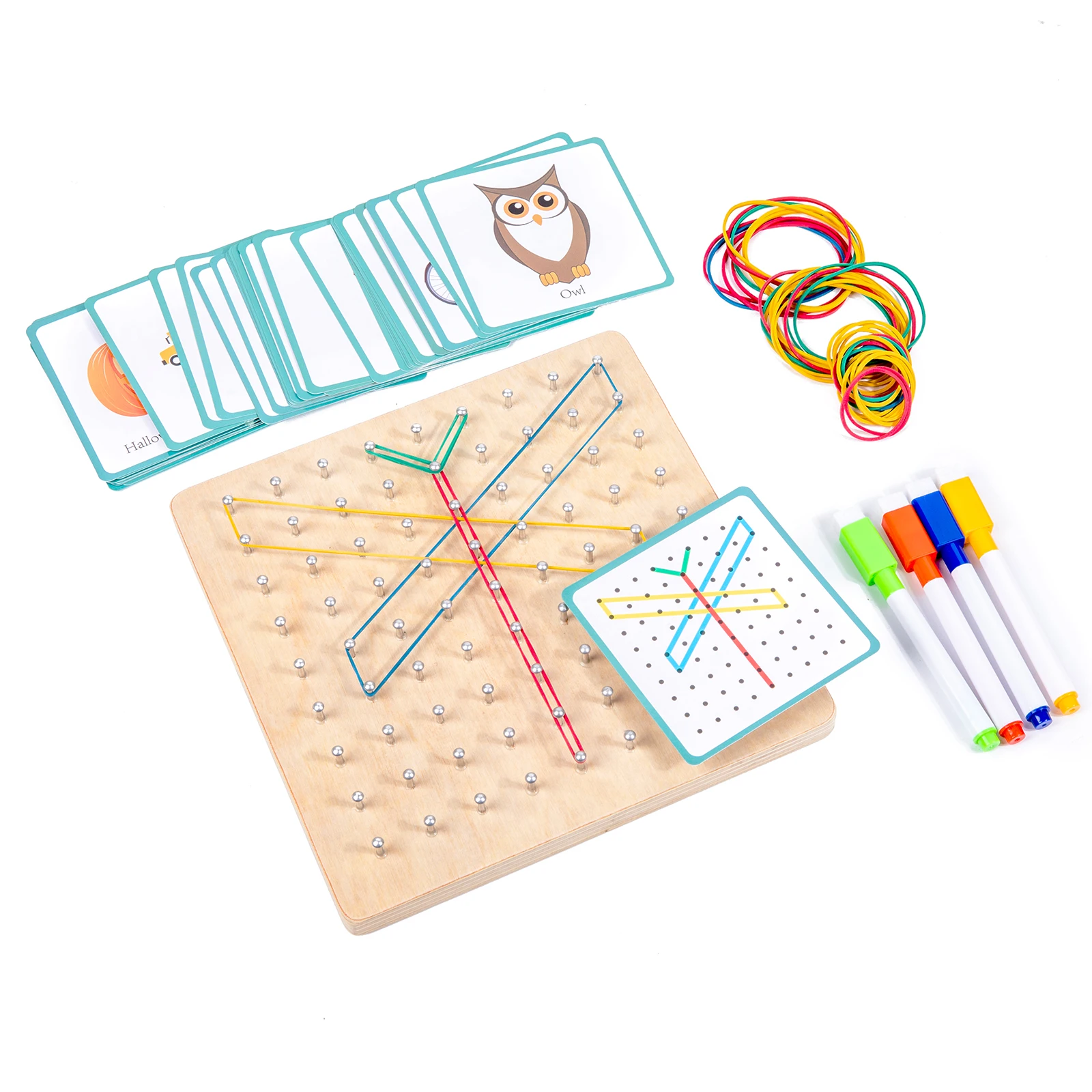 Auvewilo Geoboard with Rubber Bands, Montessori Educational Toys, Geometry Learning and Spatial Reasoning, STEM Activity