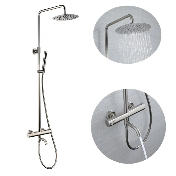 Luxurious Hotel Stainless Steel 304 Brushed Exposed 3-function Thermostatic Shower Mixer Set