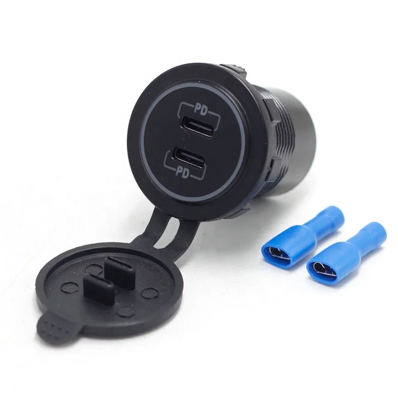 12V USB C Car Chargers Socket Newest 36W Dual PD3.0 USB-C RV USB Outlet DIY Car Socket Auto Electronics for Boat Marine