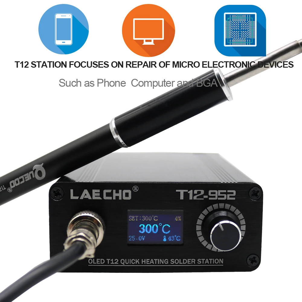 
T12-952 OLED digital soldering station high quality T12-M8 aluminum alloy repair handle with 1pc T12-K soldering iron tips 