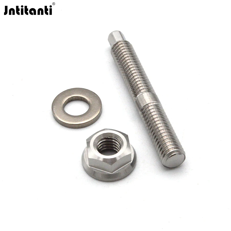 Titanium Natural Color Gr.5 Ti-6Al-4V Motorcycle Intake & Exhaust Manifold Stud M6x45mm Kits with Washer and Hex Flange Nut M6