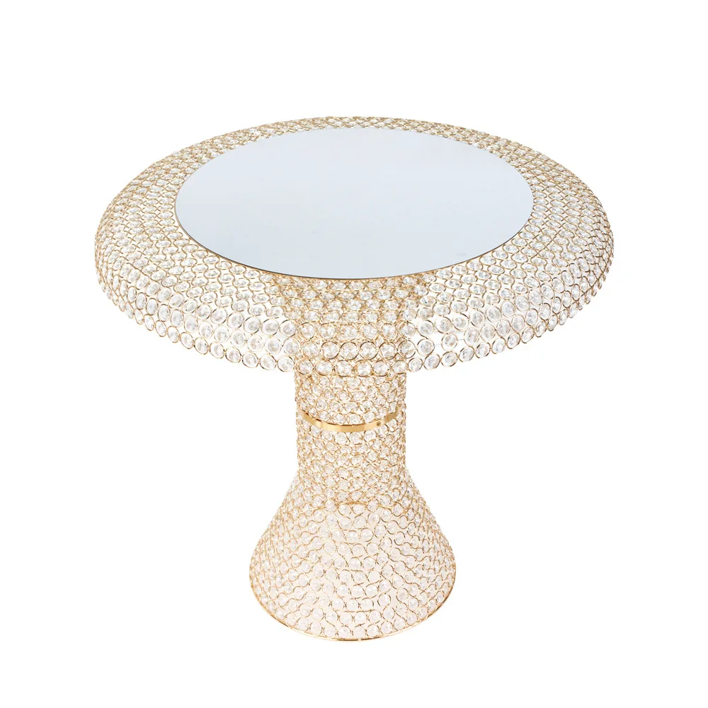 Hot Sale Wedding Center Decoration Mirror glass top rose gold clear crystal Cake Stand