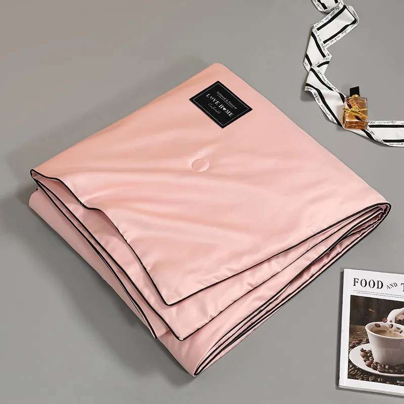 Fashion modern summer silk quilt solid color breathable polyester thin ice silk blanket duvet for home hotel
