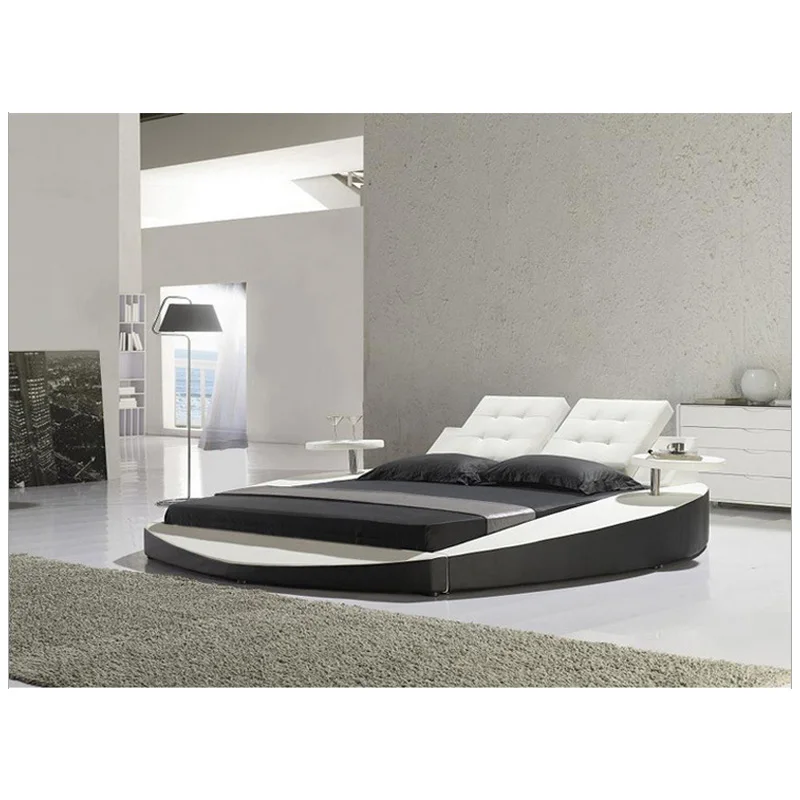 High quality factory price royal large king size Genuine leather soft bed bedroom furniture tatami soft bed k015