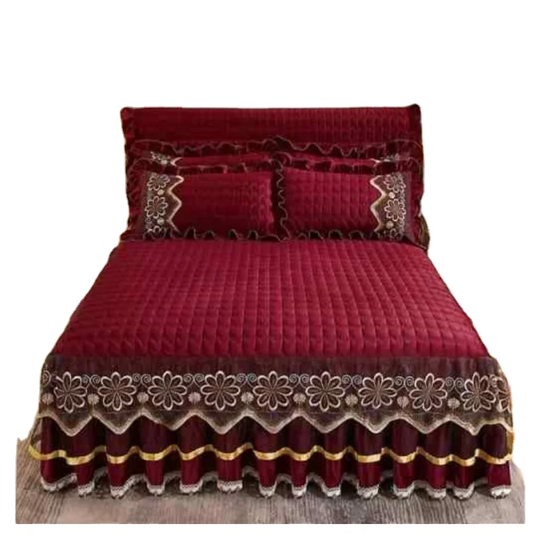 Красные бархатные хлопковые стеганые покрывала в американском стиле с вышивкой для свадебной комнаты