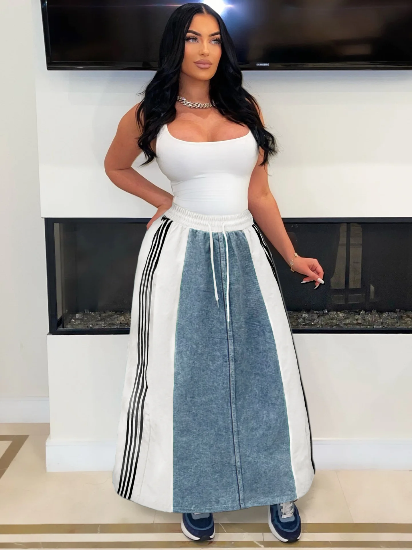 Hot Sale Women Clothing High Waist Jeans Skirt Fashion Casual A-Line Denim Long Skirts for Women