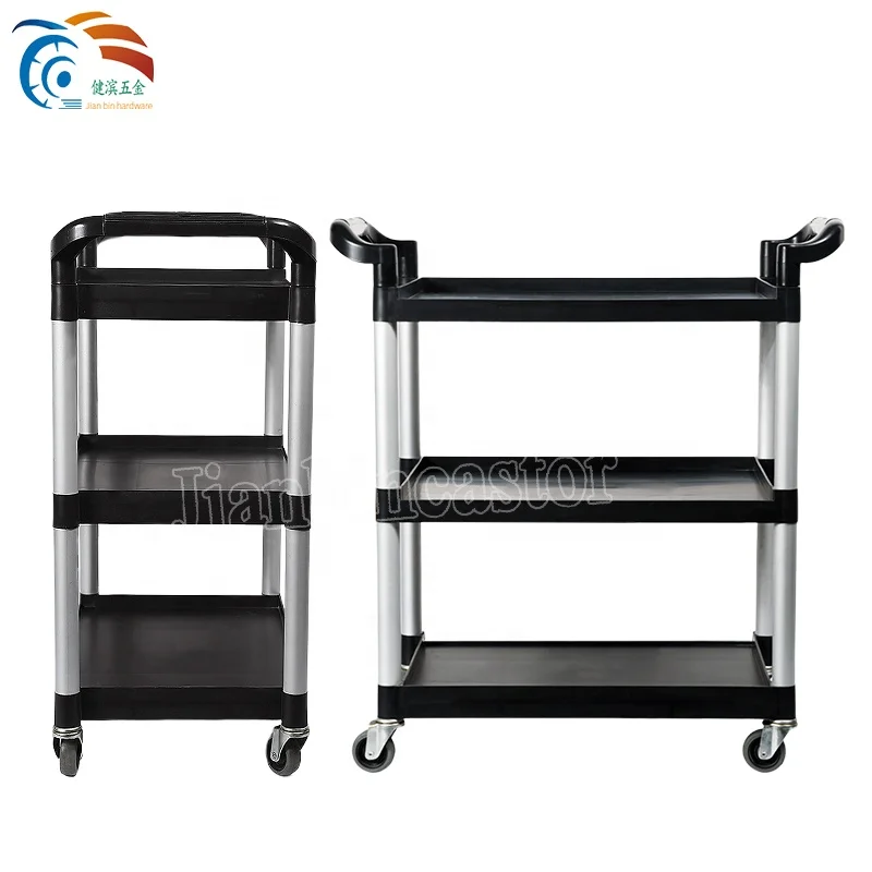 Commercial Hotel Restaurant Dining Hand 3 Tier Shelf Plastic Utility Cart Service Trolley With casters For Kitchen