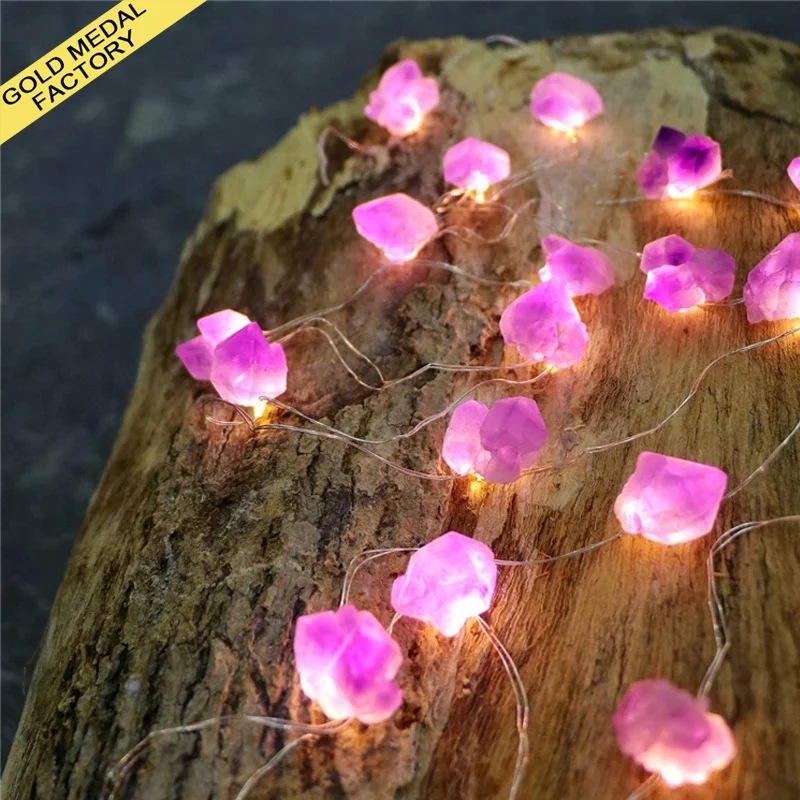 Amethyst String Light Led Natural Crafts Amethyst Fairy Lights Crystal, Divine Agate Lampwork Decorative Amethyst String Lights