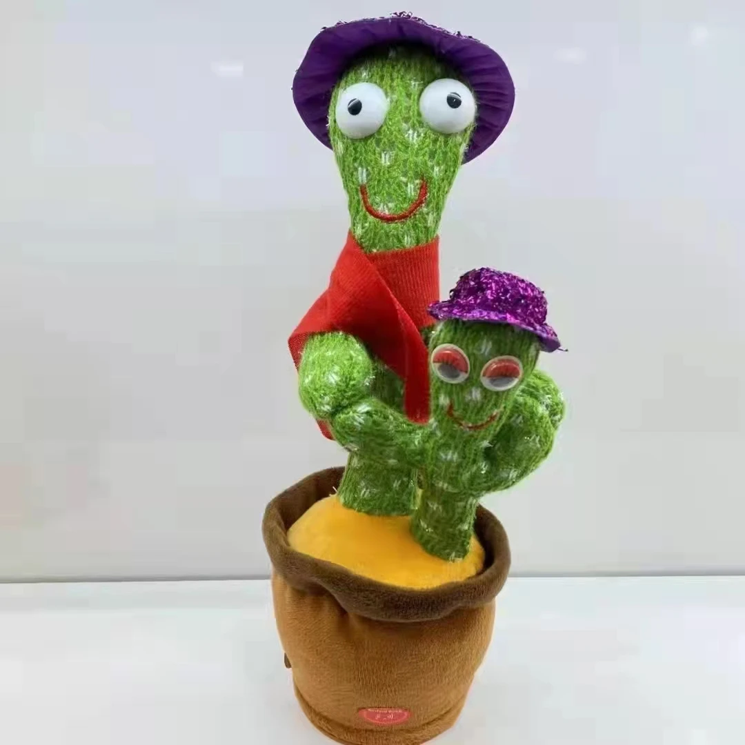 Super Popular Cactus Mother And Son Dancing Light Recording Singing Musical Speak Dancing Plush Toy talk Back