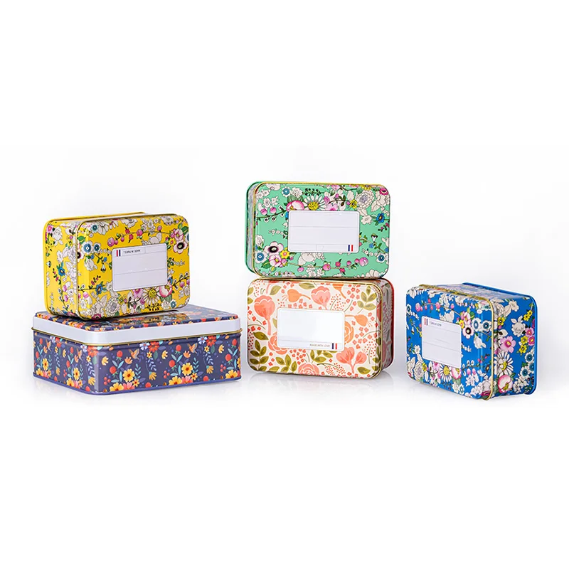 Factory Custom Floral Printing Rectangle Metal Packaging Tin Box For Sweet Cookies Cosmetic Tin Containers Tin Soap Box