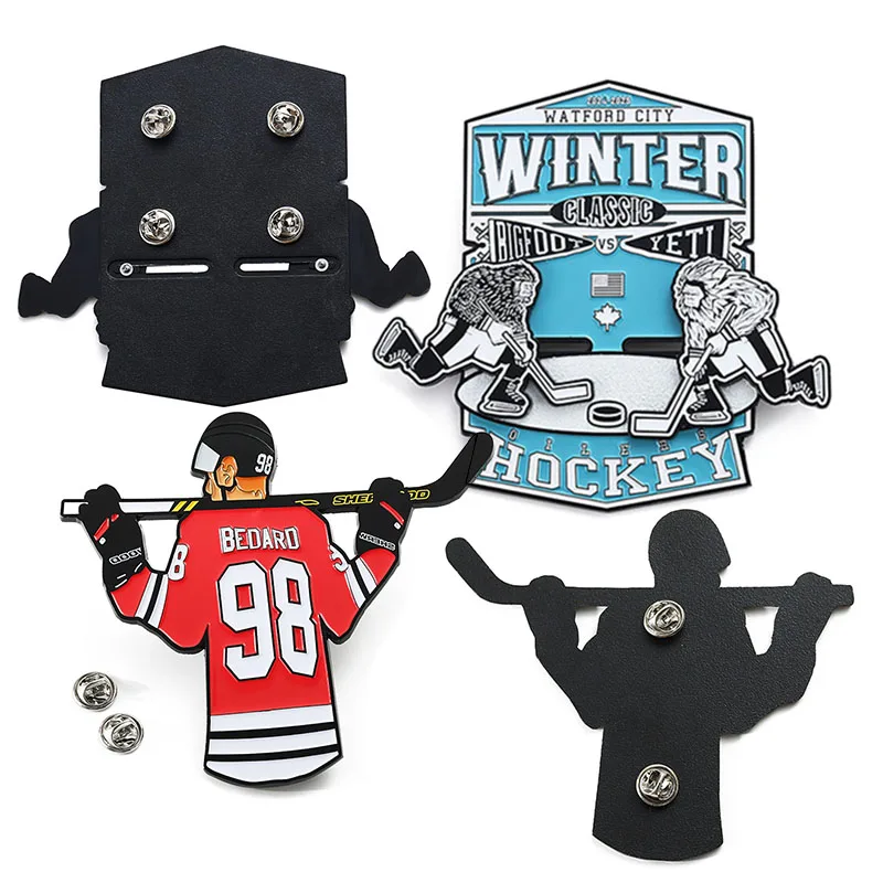 New Zinc Alloy Metal Enamel Lapel Pin Factory Custom Pin Badge 3D Big Cartoon Character Ice Hockey Game Pins for Caps or Clothes