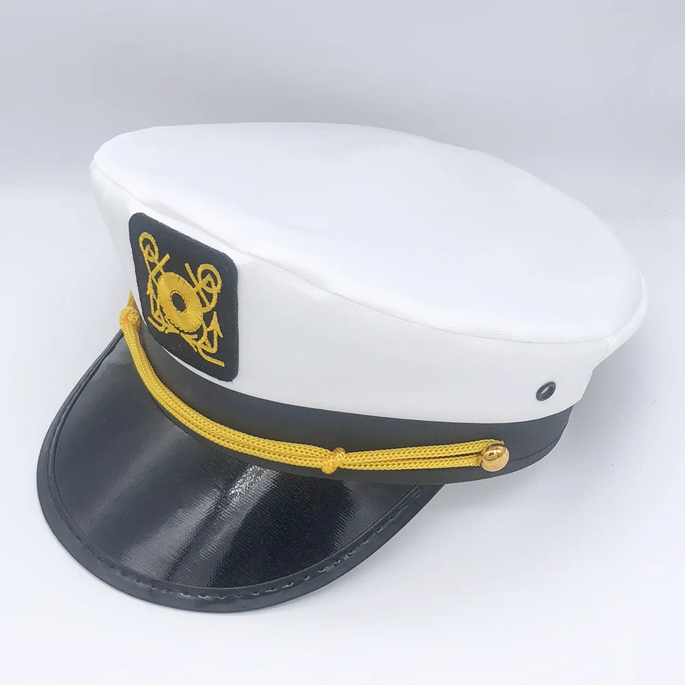 wholesale gold custom embroidery fashion captain sailor white hats yacht caps For Promotion Sailor captain hats