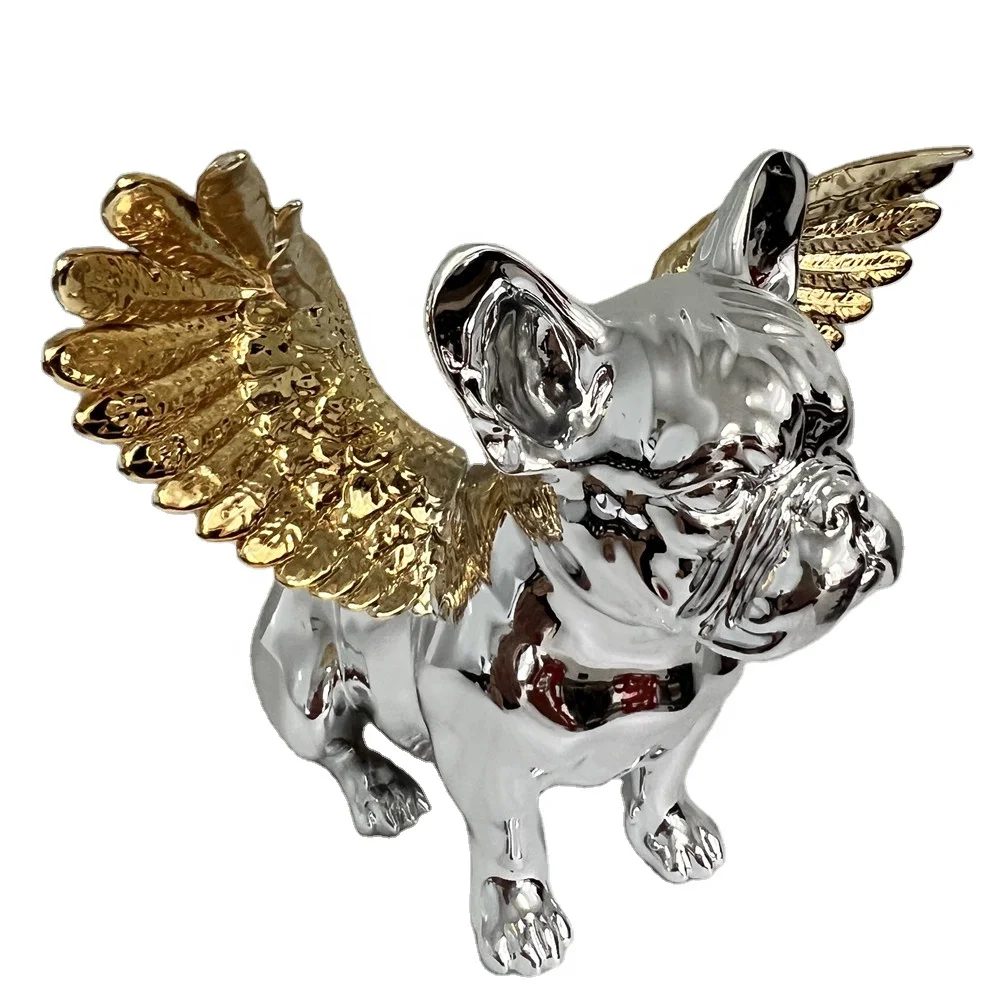 Resin Dog Figurine Colorful Chrome Wholesale Resin Dog Statues With Angel Wings For Home Decor