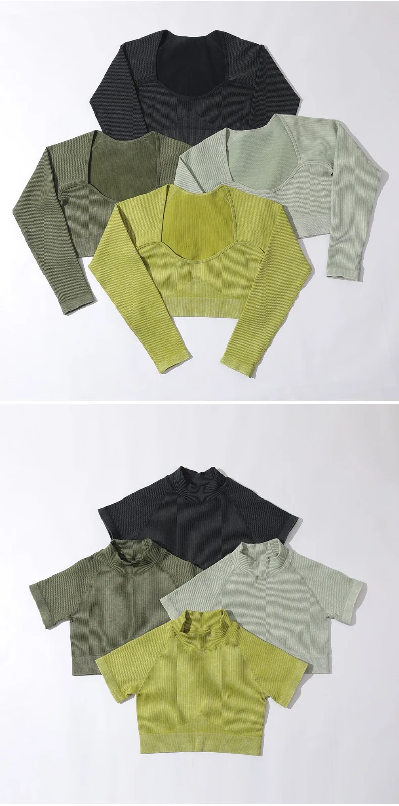 2022 Hot Selling Ribbed Seamless Long Sleeve Yoga Top Leggings Set Workout Running Sport Wear 6Pcs Set