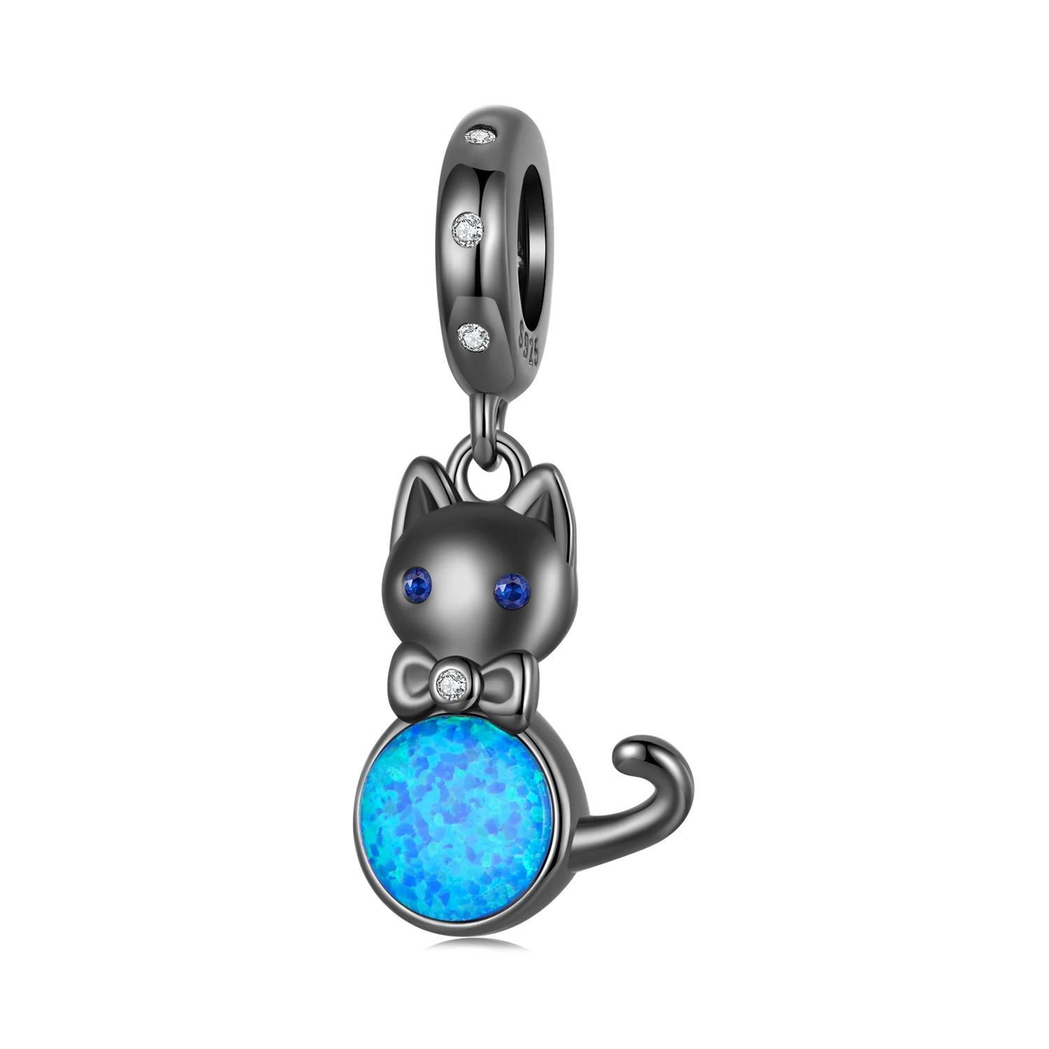 Silver Pavé Setting CZ Translucent Opal Plated Black Gold Fine Pendants Charm SCC2970 Opal Black Cat Brand Jewelry Pendant