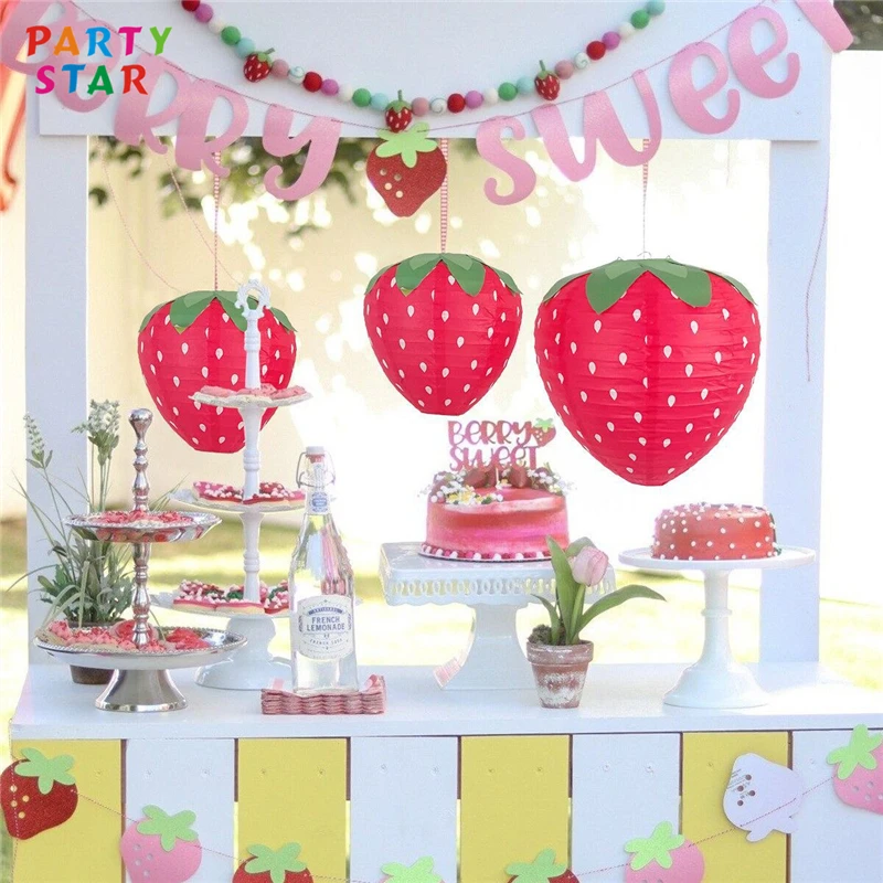 Competitive Price Kindergarten Decoration Foldable 3d Strawberry Shaped Paper Lantern