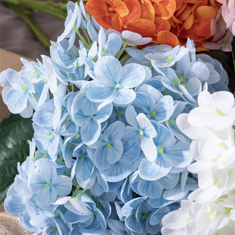 Artificial Silk Hydrangea Flower Heads with Stem Fake Blue Hydrangea Flowers for Wedding Home Garden Centerpiece