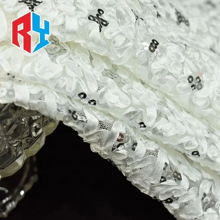 Keqiao high quality sequin lace fabric bridal fabric luxury embroidery beads sequins cotton fabric per meter for dress