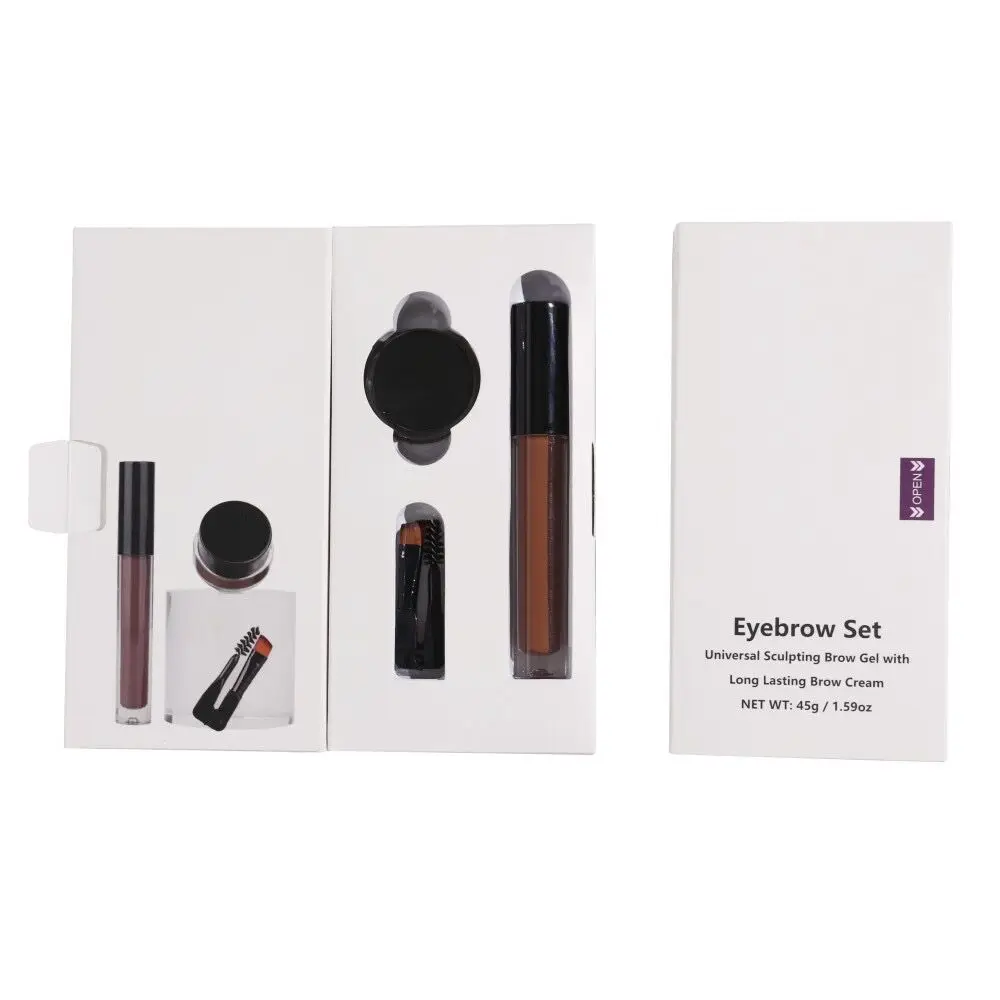 Eyebrow Gel & Eyebrow Cream Pomade Kit with Brow Brush Waterproof Long Lasting Pigment Smooth Eye Makeup Custom Private Label