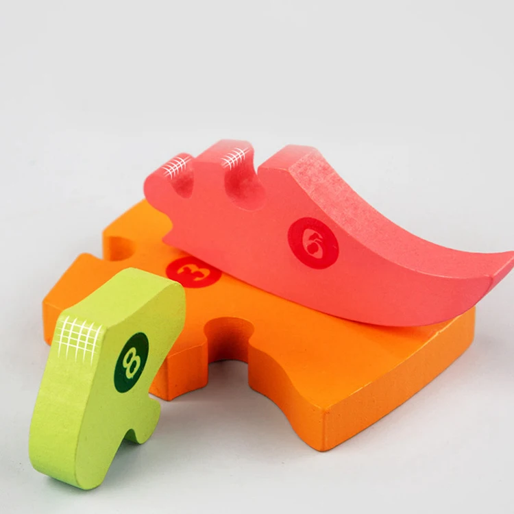Teka teki 3-year-old children wooden animal puzzle 3d puzzle hand grasping board dinosaur digital building block toy