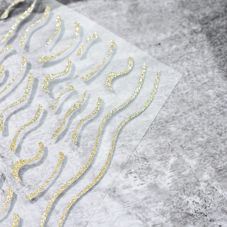 High quality Irregular line nail art decoration patch self-adhesive gold glitter nail sticker