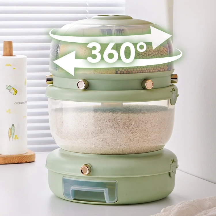 2022 Amazon Kitchen Large Capacity Rotating Grain Storage Container Dry Food Rice Grain Dispenser