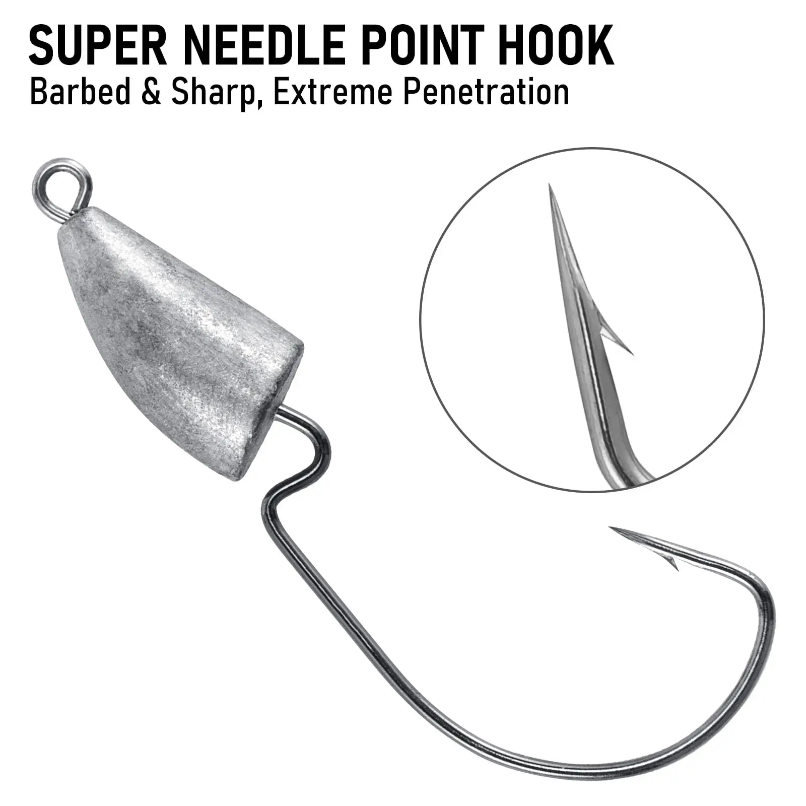 TOPIND Bullet Jig Head Hooks Bass Fishing Soft Worm Jig Hook with Barb