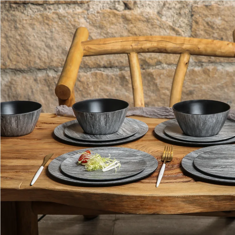  Vaisselle de luxe piknik seti 12pcs full kitchen dinar set A5 melamine hotel dinnerware black