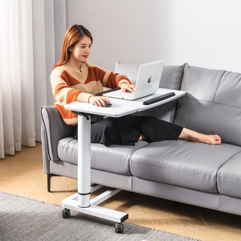 Adjustable Pneumatic Metal Study Desk Movable Table Top Sit-Stand Computer Desk with Wheels for Office Home Hospital Use