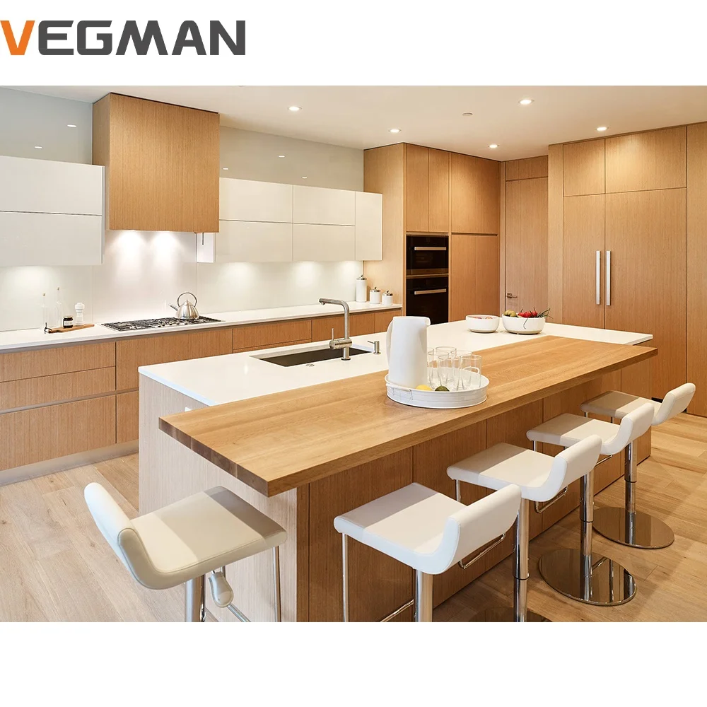 Professional Modern High Quality Smart Wood Veneer Chipboard Kitchen Cabinets Designs