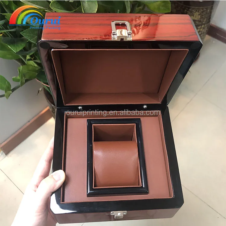custom highend whole set gift luxury fancy brand jewelry packaging red PU Outer PU lining single slot brand watch box
