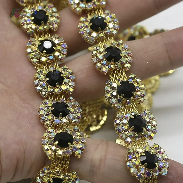Crystal AB Glass Rhinestones Chain Trim Flowers Crystal Applique Strass Banding For DIY Jewelry Shoes Crafts