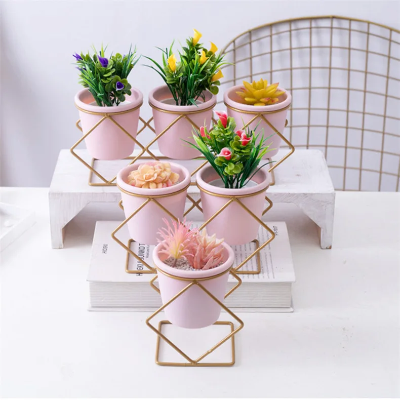 Home Wedding Decoration Metal Decorative Flower Pot Holders with Round Plants Pot
