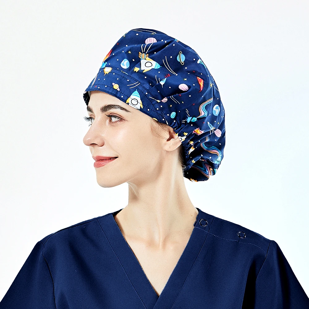 100% Cotton Unisex Absorb Sweat Caps Hospital Uniform Printed Scrub Nurse Hat Pet Nursing Scrubs Bonnets Surgical Cap