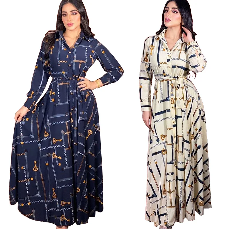New Models Style Muslim Dress Moroccan Style Dubai Fancy Printing Kaftan Dress Islamic Clothing Wholesale